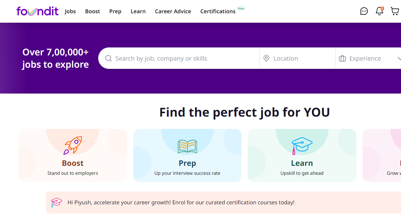 foundit job portal dashboard